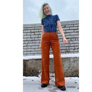 Birds of North America, Rust Orange Flare Velvet Pants, Fall, Autumn, Size 4